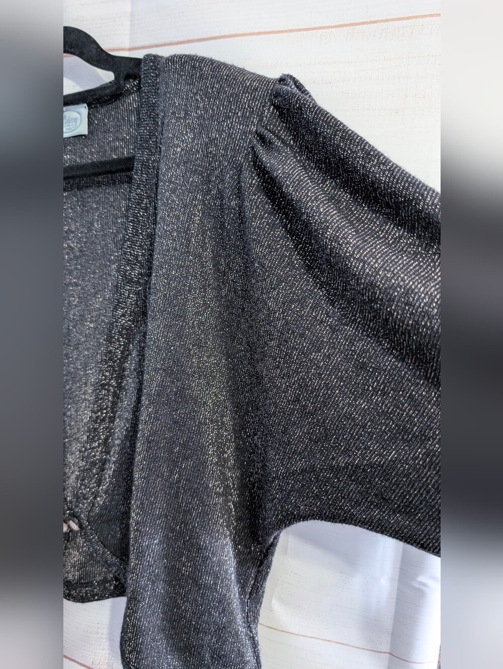 Vintage Holiday KnitwearSparkle Open-Front Black Cropped Sweater Cardigan Bolero - Picture 4 of 9